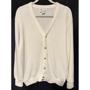 Vintage London Fog V Neck Grandpa Grandma Cardigan 1XL Ivory Off White Cuffs USA